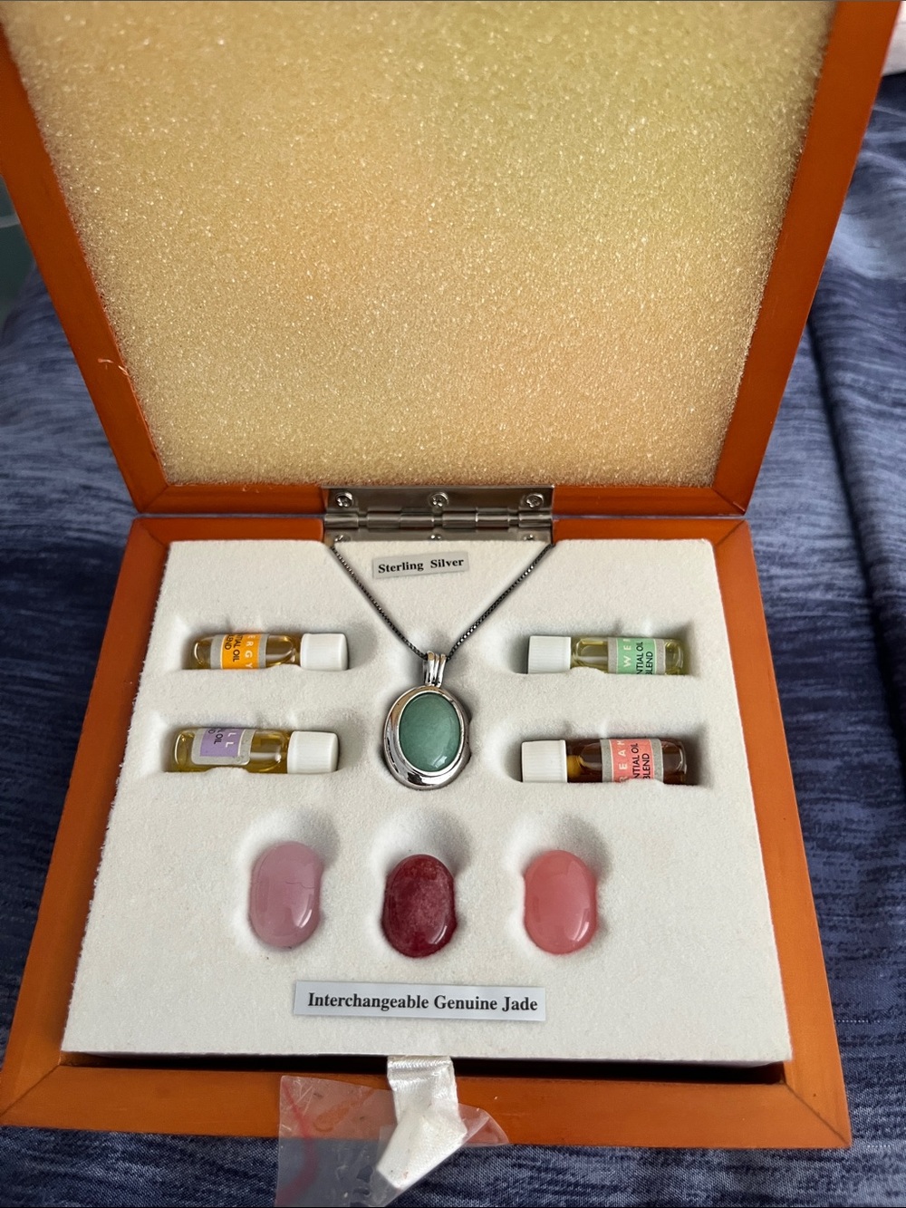 Sterling Silver Interchangeable Jade Pendant Necklace - Green with essential oil
